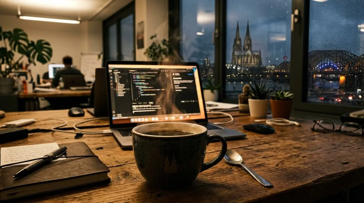 Cappuccino laptop cafe tisch fenster muenchen