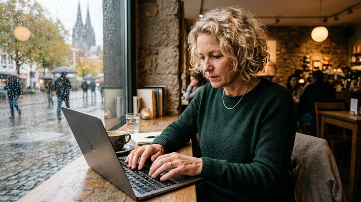 Haende frau tastatur tippen konzentriert nah koeln