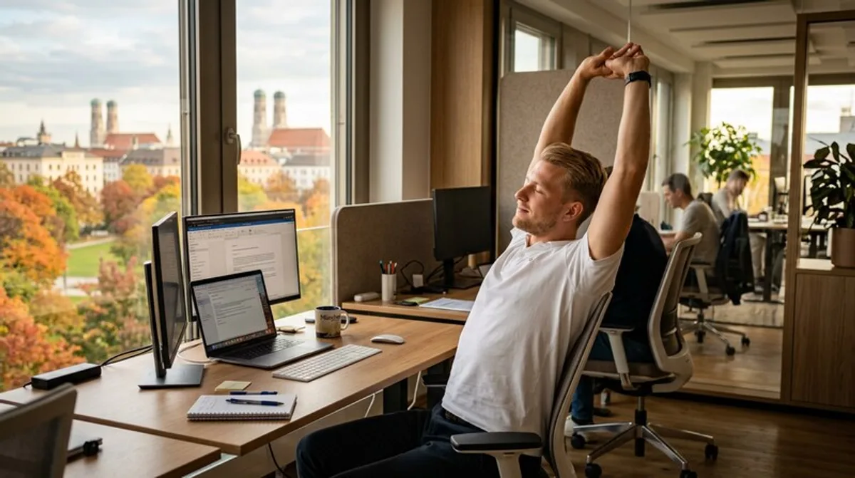 Handy mann buero kurze pause schreibtisch muenchen