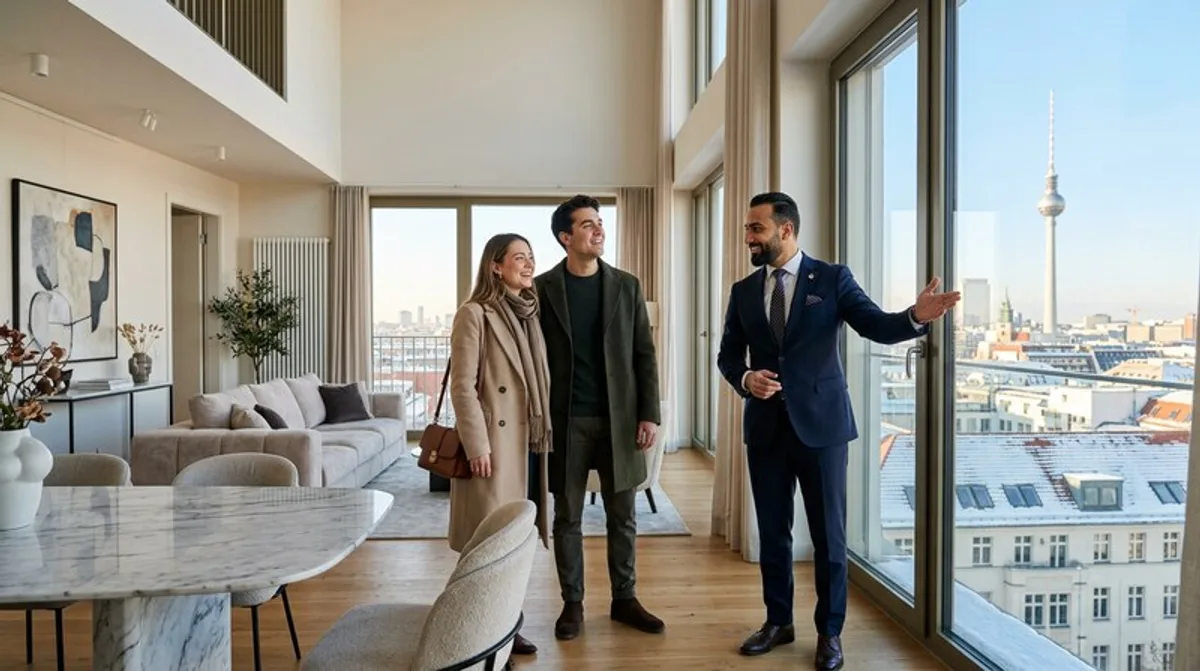 Makler zeigt wohnung paar besichtigung berlin
