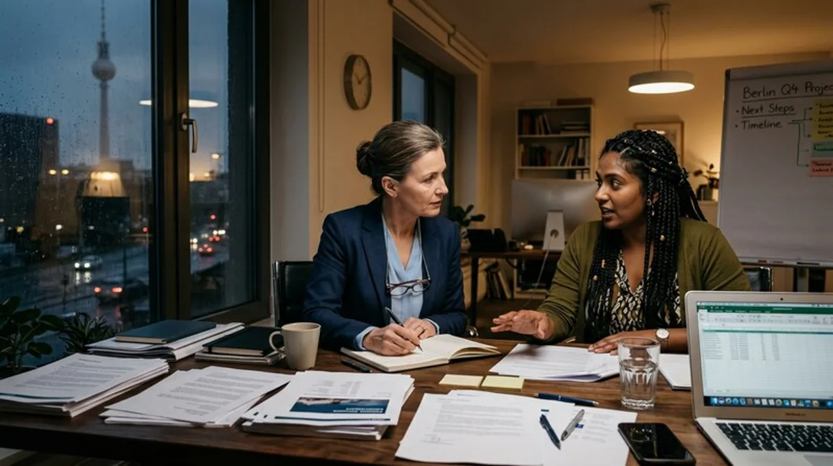 Notebook frau meeting tisch kollegin buero berlin