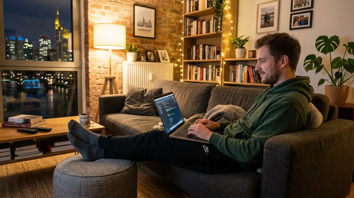 Wohnzimmer mann laptop entspannt beine hochgelegt frankfurt